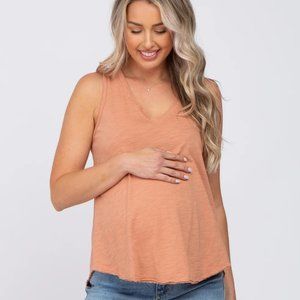 Pink Blush Boutique Salmon V-Neck Raw Edge Hi-Low Maternity Tank Top